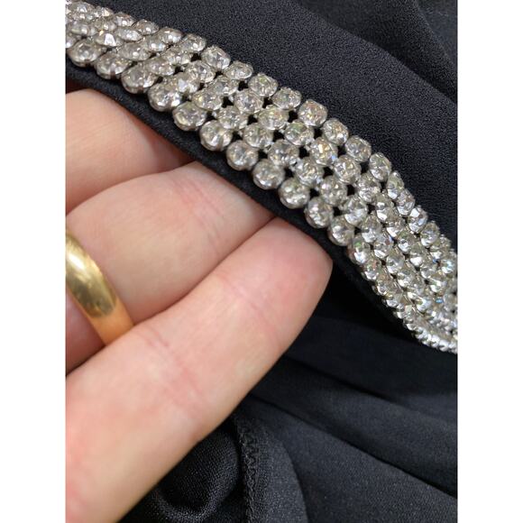 DRESS THE POPULATION Women's Rhinestone-Trim Boat-Neck Mini Dress Black L - Picture 6 of 6